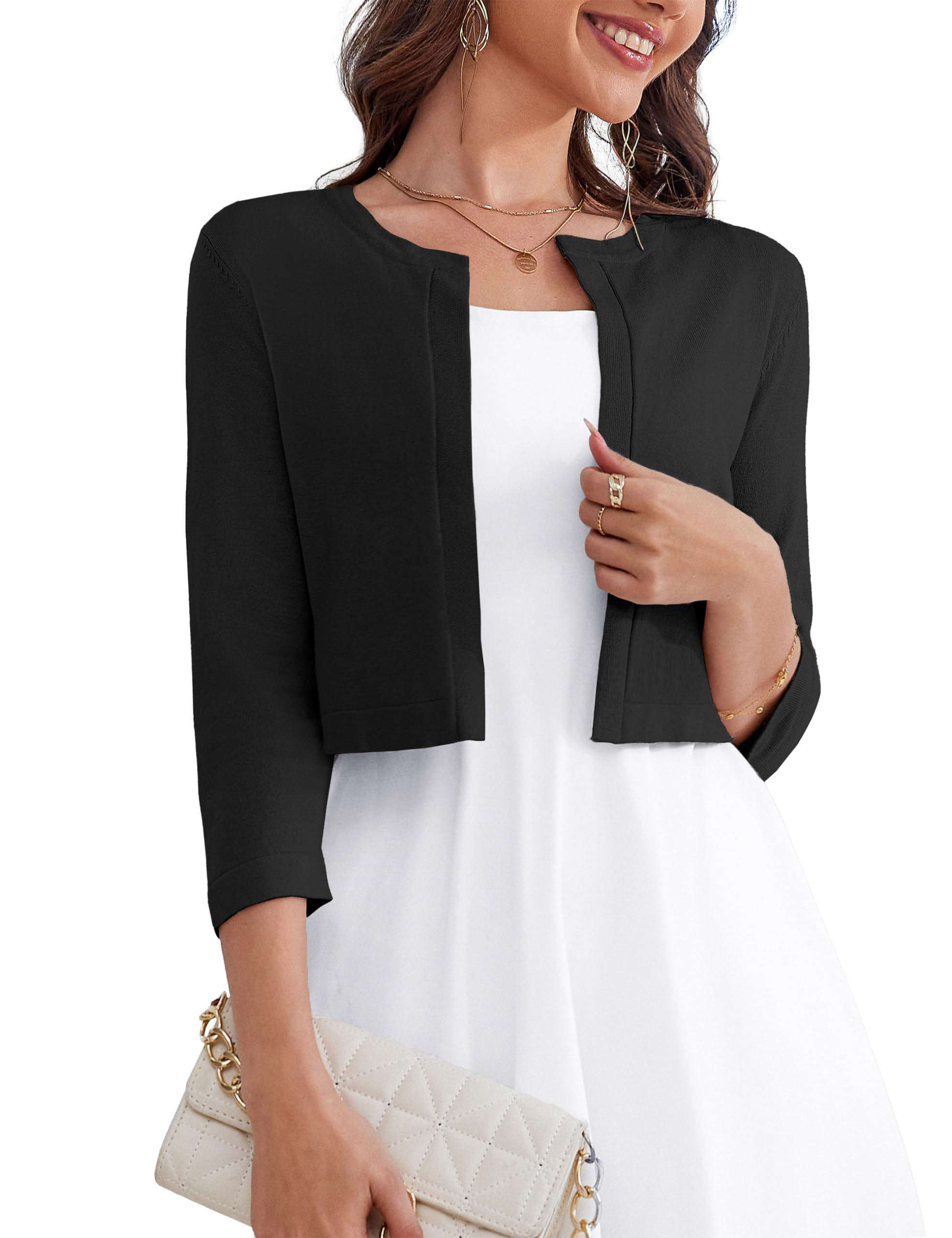 Women's 3/4 Sleeve Cropped Cardigan Sweater Bolero Open Front Black Shrugs fo... | eBay Women's 3/4 Sleeve Cropped Cardigan Sweater Bolero Open Front Black Shrugs fo... | eBay