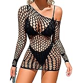 Kaei&Shi Sexy Cover Up, Hollow Out, Fishnet, Off One Shoulder Dress