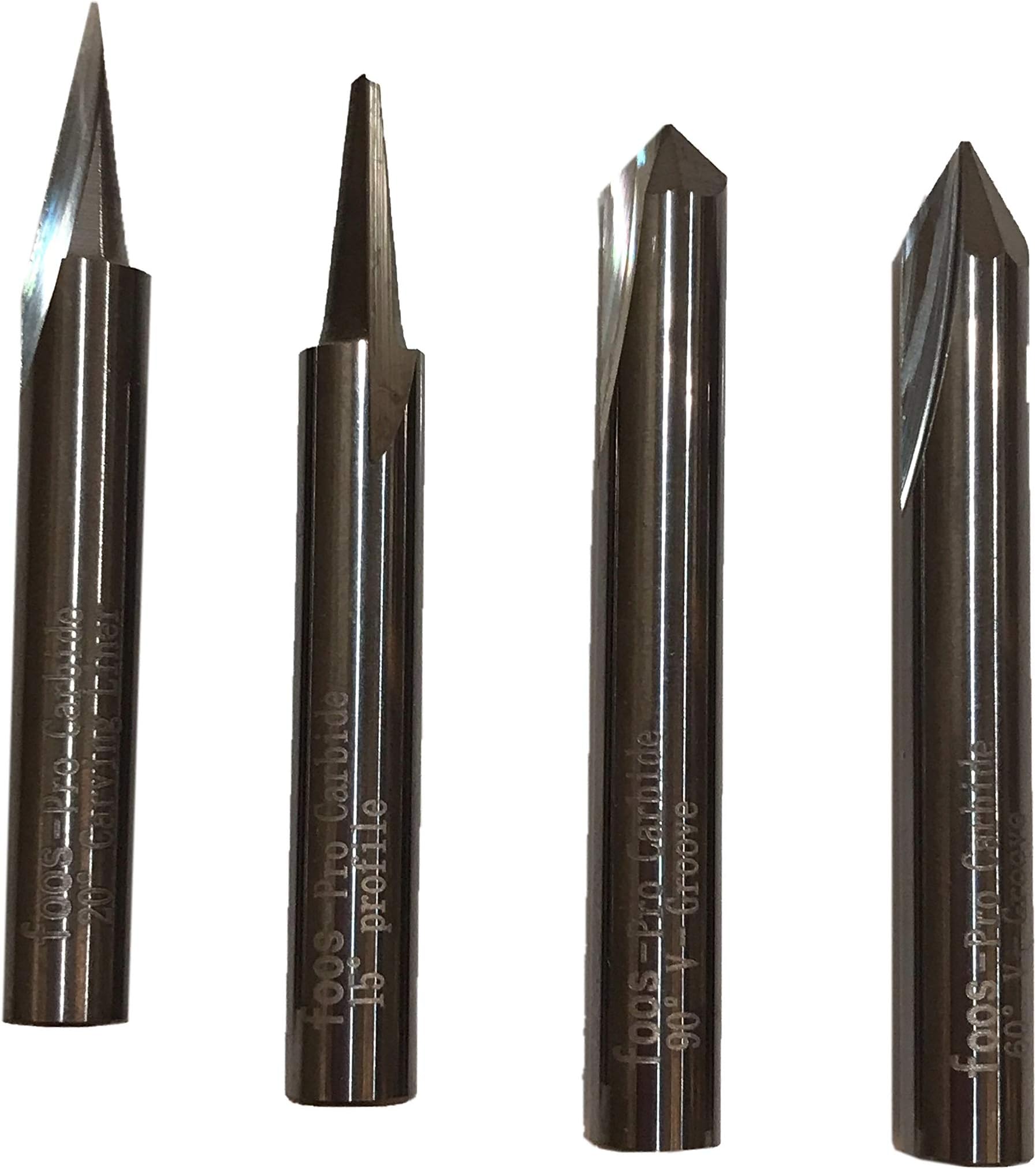 Wood & Sign Carving Router bit Set - 4pcs - 6mm Shank - Full Carbide Series