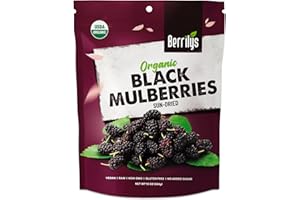 Berrilys Organic Dried Mulberries, Black, Dried Mulberry, Non-GMO, Unsulfured, Raw, 10 oz, Healthy Snacking, Great Ingredient for Baking Purposes, Vegan, Natural