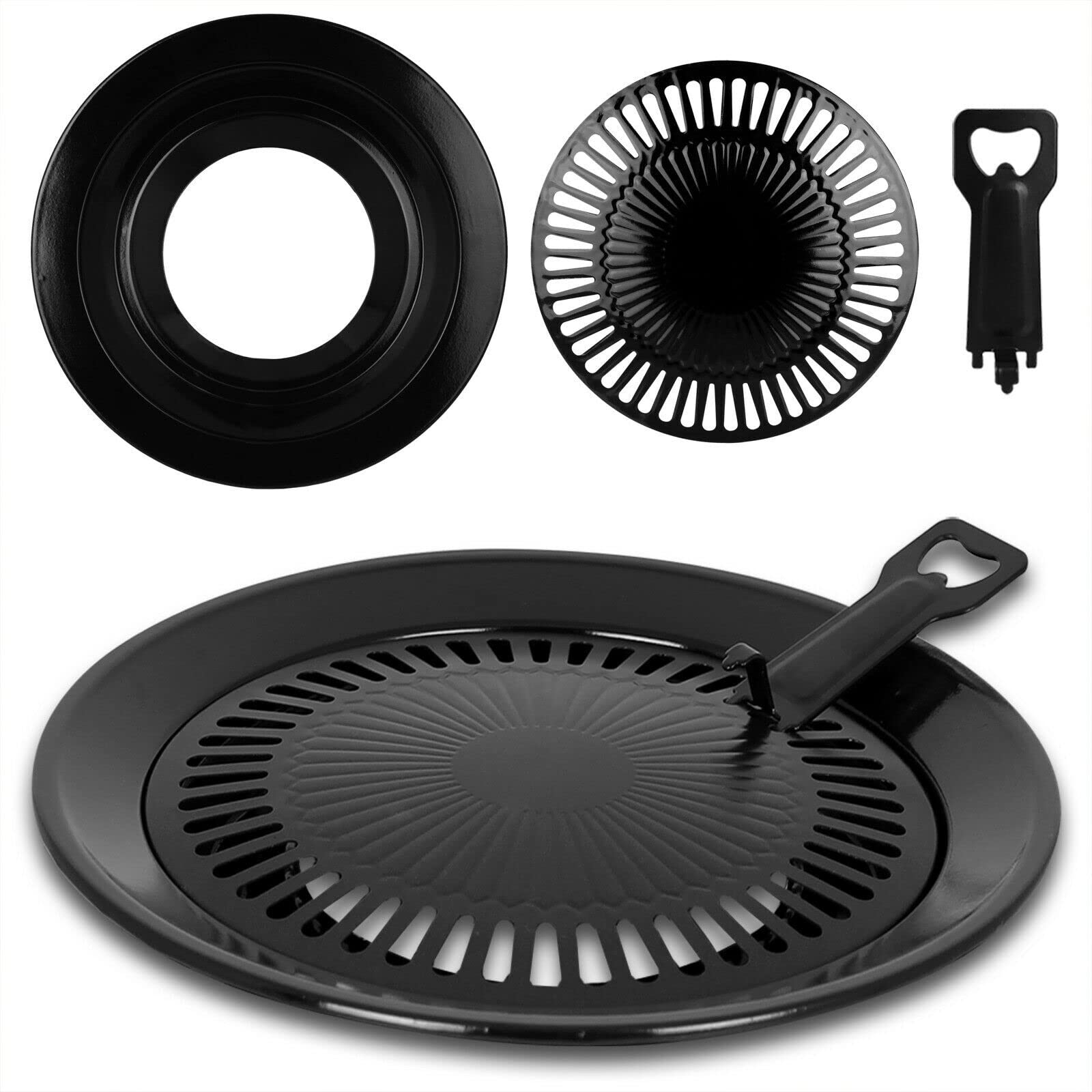 Grill Plate Attachment for Gas Stove Round 32 cm Non-Stick Grill Pan for Camping Stove Grill Mat for BBQ, Camping and Gas Grill, Camping Stove Accessories, Grill Tray