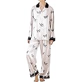 ONIONYOU Satin Pajama Set for Women 2 Piece Long Sleeve Button Up Silky PJ Sets Loungewear Soft Satin Sleepwear with Pocket