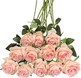 Tifuly 12 PCS Artificial Roses 50cm Silk Long Stem Champagne Pink Floral Bouquet