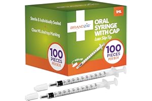 BRANDZIG 1ml Syringe with Cap (100 Pack) | Oral Dispenser Without Needle, Luer Slip Tip, | Sterile Individually Wrapped Medicine Dropper for Infants, Pets and Colostrum Collector