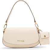 Anne Klein Womens Saddle with 3 Straps: Detachable Shoulder Stra, Wide Logo Deboss Strap & Standard Strap, Pearl White