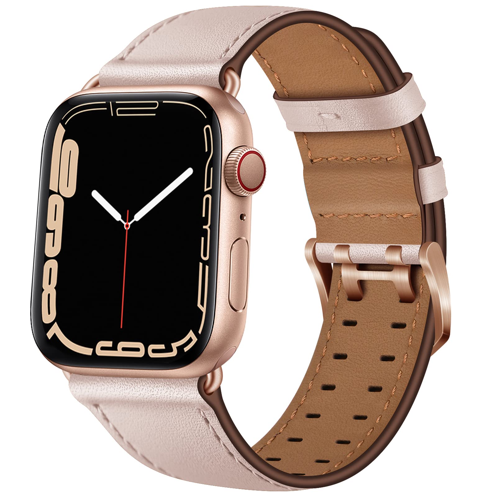 Miimall Compatible for Apple Watch 49mm/45mm/44mm/42mm Leather Strap, Genuine Leather Adjustable Band Replacement Bracelet Strap for Apple Watch Ultra iWatch Series 8 7 6 5 4 3 2 1 SE(Pink)