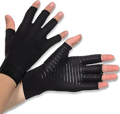 Donfri Copper Infused Fingerless Arthritis Gloves for Men Women Size Small