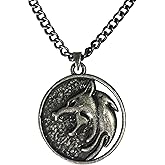 JINX Netflix's The Witcher White Wolf Medallion Necklace + Wooden Collector Box, Authenic Show Replica