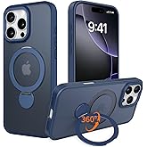 IYH Magnetic Case for iPhone 16 Pro Max 6.9 inches, 360° Rotatable Ring Stand, MagSafe Compatible, Military-Grade Shockproof, Translucent Design Skin-Feel TPU Frame(Blue)