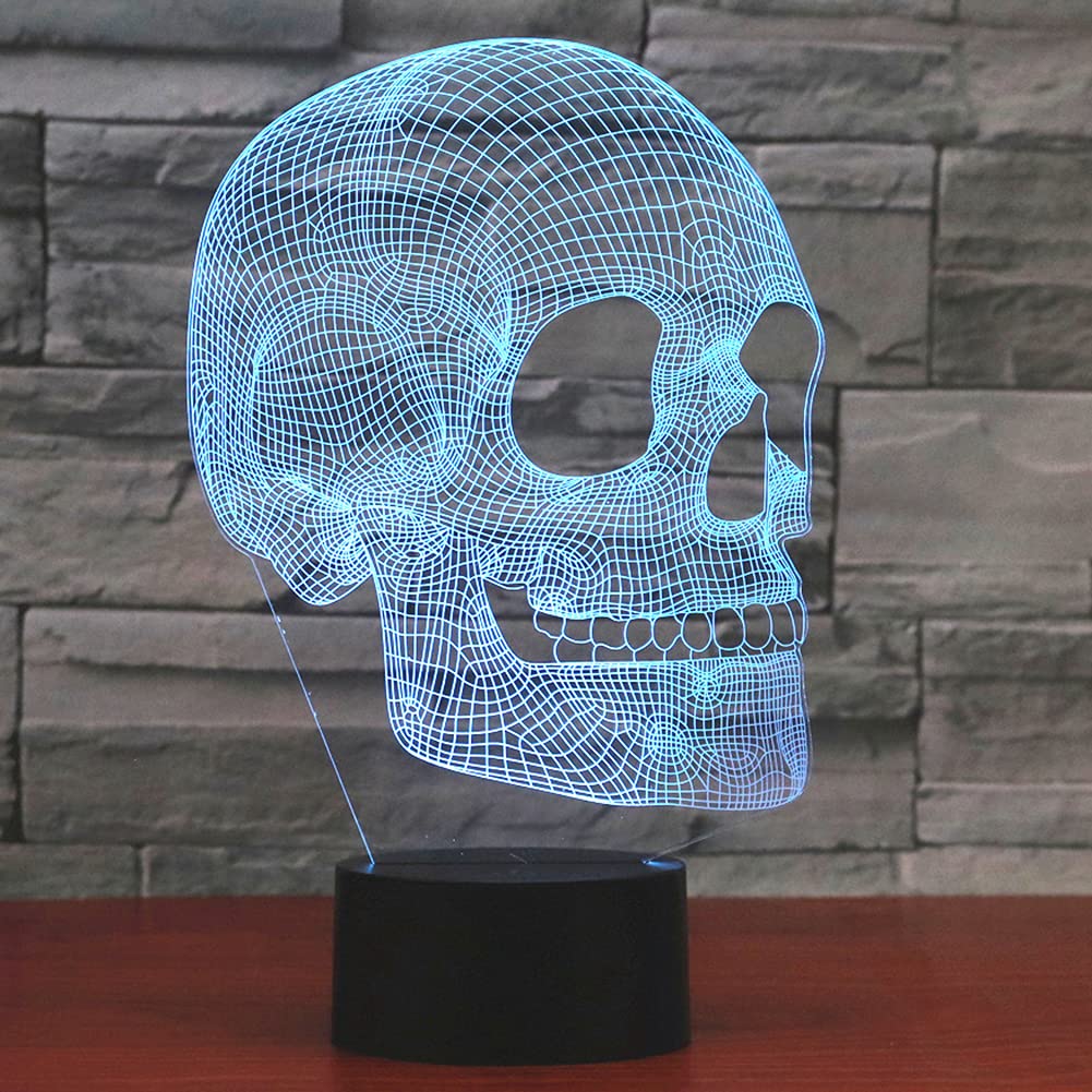 PONLCY 3D Illusion lamp Skull Led Night Light, Bedroom Desk Lamps, 7 Colors Flashing USB Touch Table Lights for Home Decoration