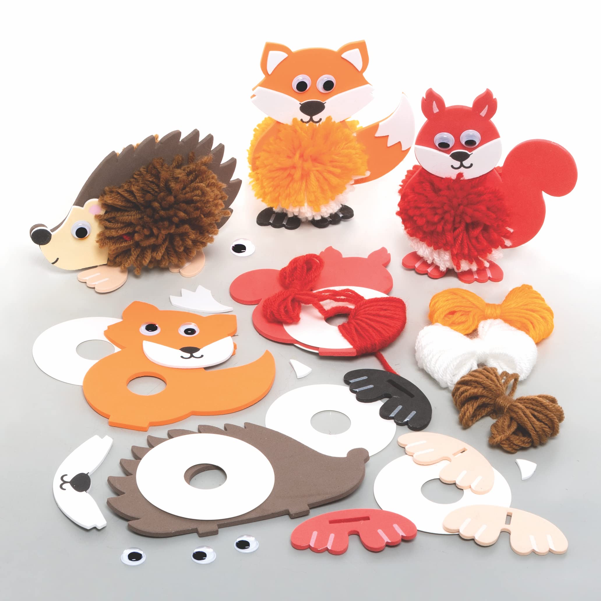 Baker Ross FE725 Woodland Animal Pom Pom Kits - Pack of 3, Pom Pom Decorations for Children to Make, Decorate and Display, Creative Activities for Kids