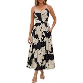 Annebouti Women's Summer Adjustable Spaghetti Strap Ruched Maxi Sun Dress | Dress with Pockets, Lined Bodice, Boho Floral Pri