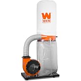 WEN DC1300 1,300 CFM 14-Amp 5-Micron Woodworking Dust Collector with 50-Gallon Collection Bag and Mobile Base , Black