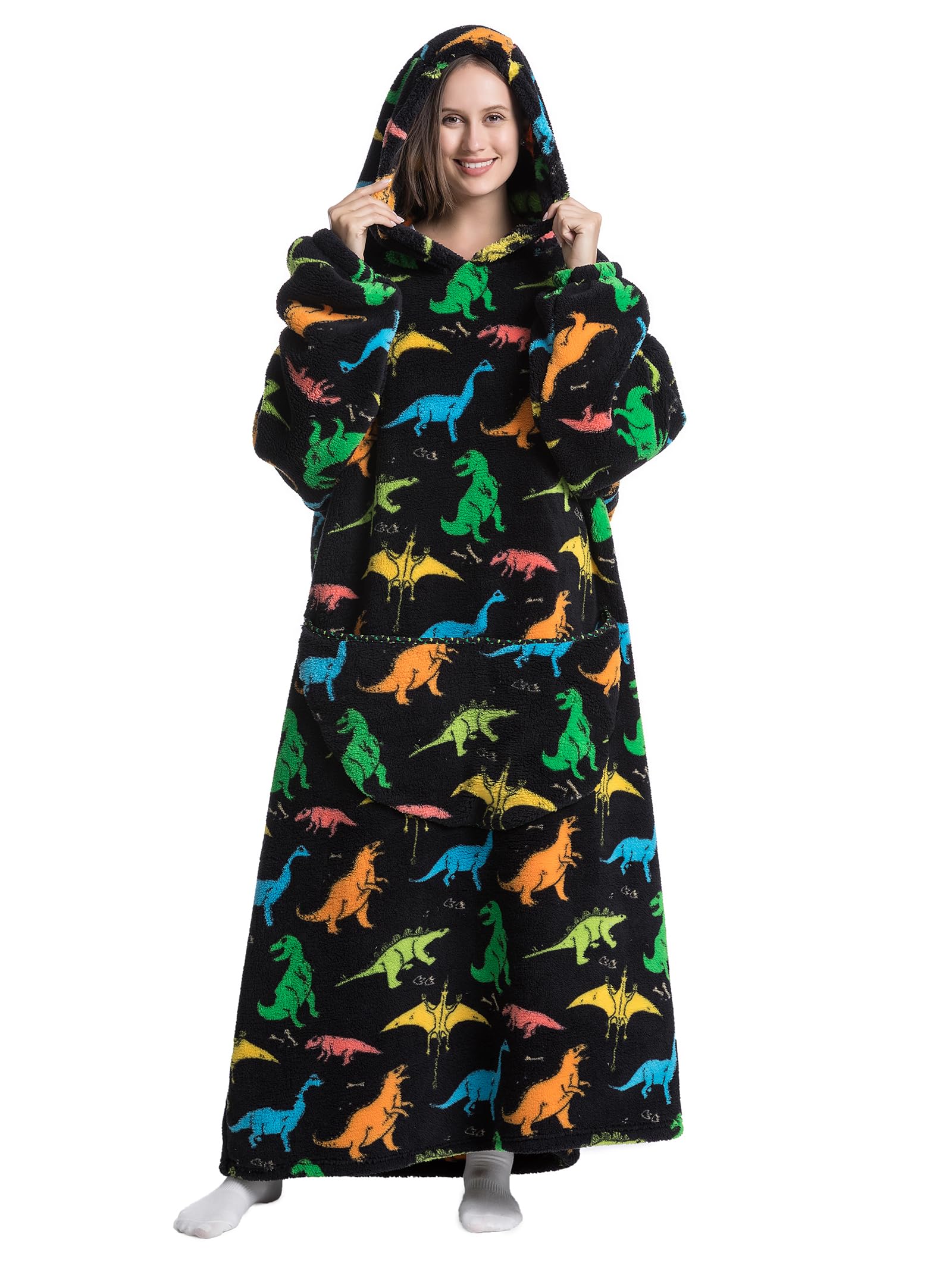 JOREAY Extra Long Blanket Hoodies for Women Men, Oversized Snuggle Fleece Wearable Fluffy Blanket, Giant Hooded Sweatshirts for Teen and Adult