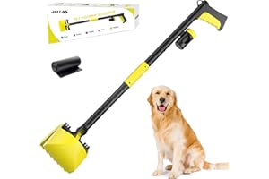 JELLAS 32" Pooper Scooper for Dogs and Cats - Portable Dog Poop Scooper with Foldable Long Handle, Includes Bag and Attachment - Ideal for Large & Small Dogs (Yellow)