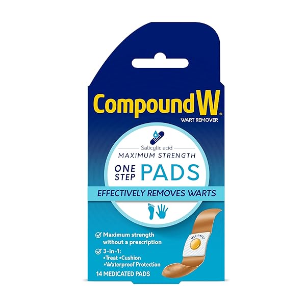 COMPOUND W WART REMOVER MAXIMUM STRENGTH ONE STEP PADS, 14 MEDICATED PADS