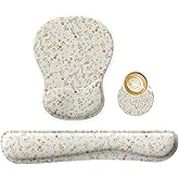 WINTOJO Wrist Rest Support for Mouse Pad Keyboard Set Circle Coaster Gaming Mouse Pad Ergonomic Gel Memory Foam Set for Computer, Laptop, Office, Pain Relief, Comfortably Typing Flowers KM-39