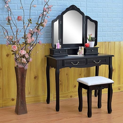 black mirrored dressing table