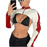 SHENHE Women's Faux Leather Moto Biker Jacket Y2k Zip Up Cropped Bolero Jacket Streetwear