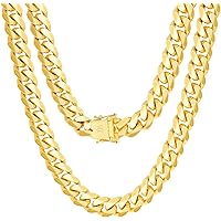 Nuragold 14k Real Yellow Gold Royal Monaco 13mm Miami Cuban Link