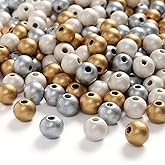 DAHI 300pcs 12mm Gold,Silver,White Pearl Beads Round Colorful Farmhouse Wooden Beads Loose Beads for DIY Crafts Jewelry Making(300pcs 12mm)