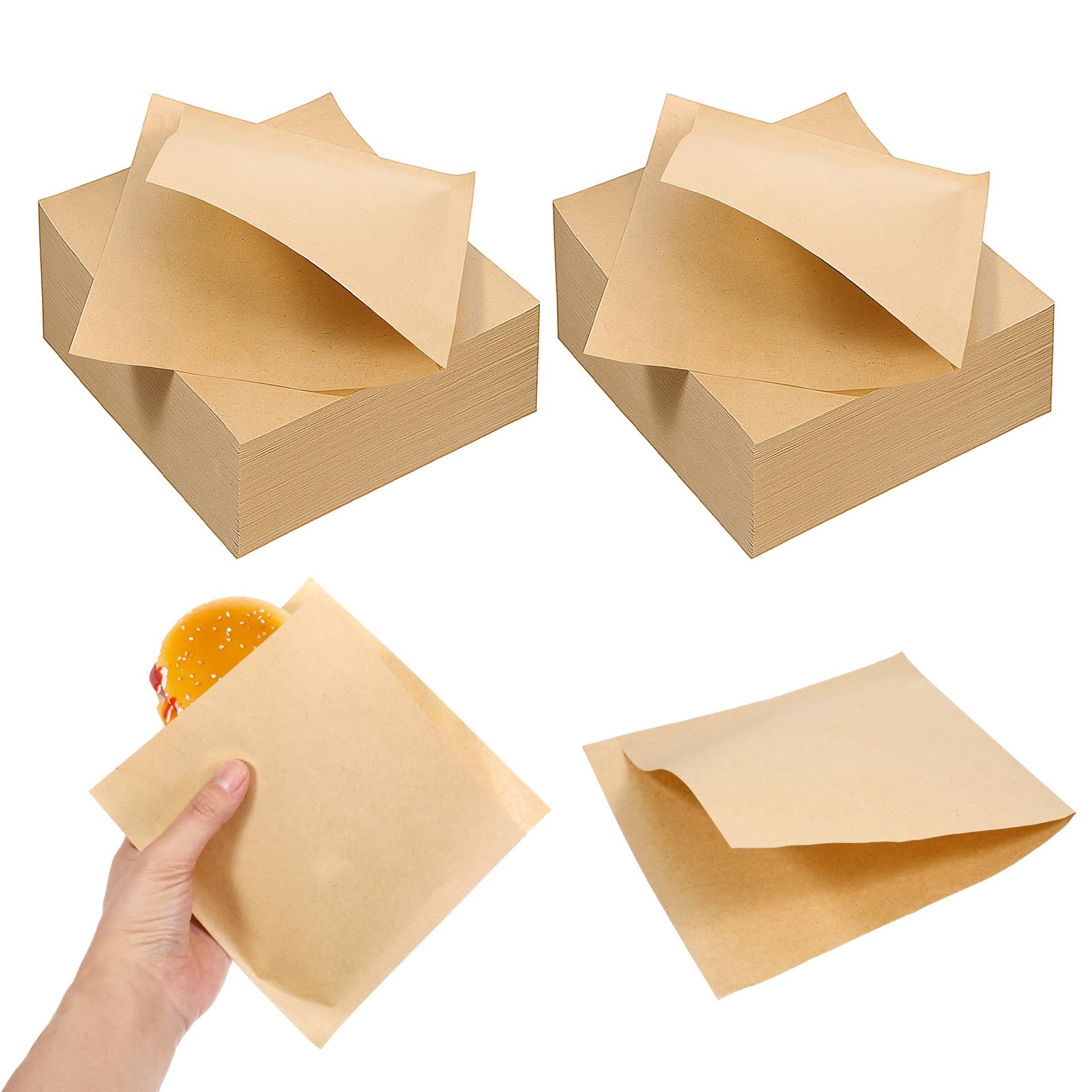 Photo 1 of 1000 Pcs Double Open Pretzel Bags 6.7 x 6.7 Inch Soft Pretzel Bags Grease-Resistant Brown Sandwich Paper Bag Paper for Snacks Cookies And More, Brown
