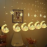 Dazzle Bright Moon Star and Fairy Tale Castle String Lights, 138 LED Muslim Curtain Fairy String Lights, 8 Lighting Modes for Home Holiday Ramadan Christmas Wedding Party Xmas Eid Decorations(USB)