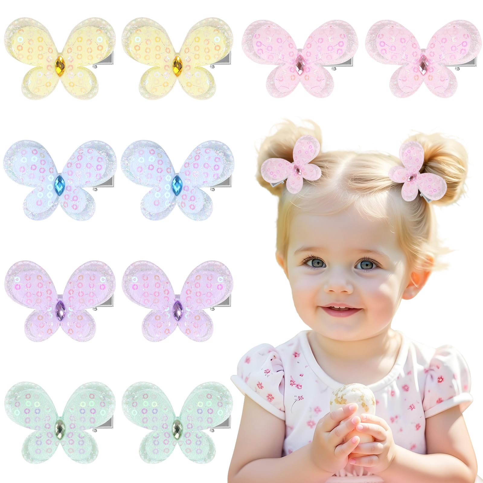 Photo 1 of 10 PCS Baby Hair Clips, 2 Inch Butterfly Toddler Bows, Hair Bows for Girls, Mini Colorful Hair Clips and Butterfly Hair Accessories for Baby Girls, Infants, Toddlers, Kids