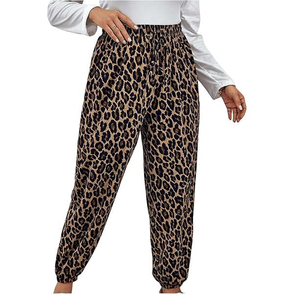 Animal Print Pants Women Tie Dye Elastic Pants High Waist Wide Leg