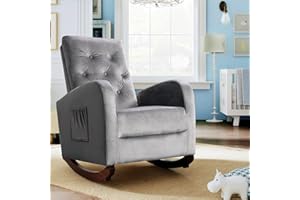 NEWPEAS Modern Glider Rocking Chair, Upholstered Accent Rocking Chair with Tufted High Backrest, Comfy Accent Armchair with Thick Cushion and Large Pocket,Nursery Glider Chair, Grey