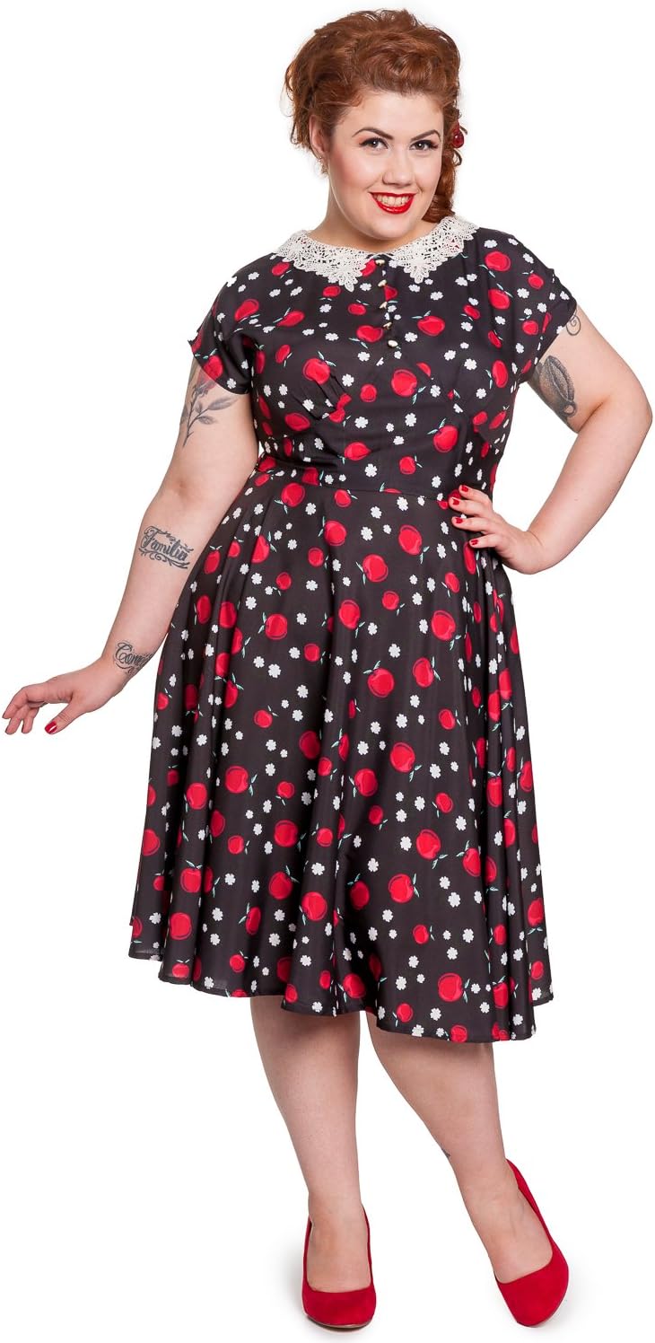 Hell Bunny Plus 50's Retro Pinup Apple and Blossom Print Francine Dress