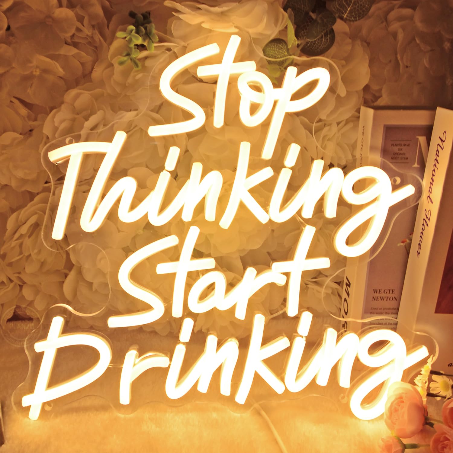 Photo 1 of Planzo Stop Thinking Start Drinking Neon Light Beer Bar Sign for Home Bar Pub Man Cave Garage Night Club Coffee Shop Wall Decor LED Light Sign Kitchen Bedroom Birthday Party Gift 5V USB Warm