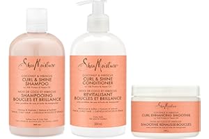 Shea Moisture Coconut & Hibiscus Shampoo, Conditioner & Curl Enhancing Smoothie To Cleanse & Restore Shine Hair Care Pack For
