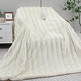 TiMiCalda Heated Blanket Electric Twin- 62"x84" Soft Thick Faux Fur Electric Blanket for Sofa with 5 Heat Levels & 4 Hours Auto-Off Overheat Protection, Warm Cozy Gifts, Cream