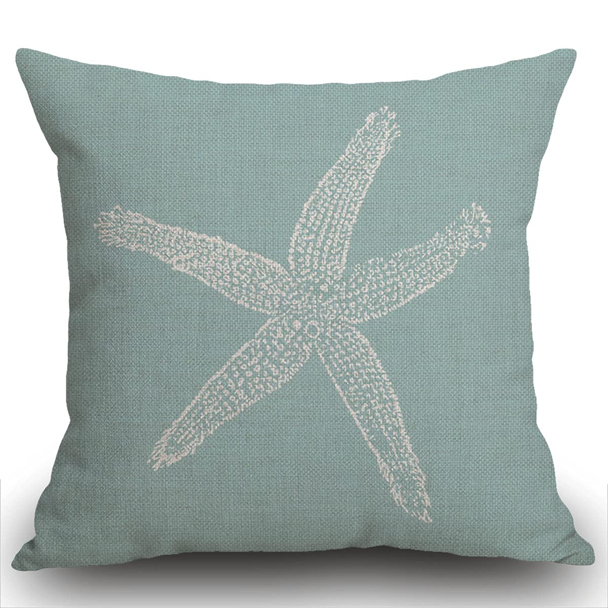 Smooffly Throw Pillow Case Green Star Vintage Starfish Pastel Seafoam Blue Fish Cushion Cover 18x18 inch Linen Square Throw Pillow Cover for Living Room Sofa Couch Bed Pillowcase 45cm x 45cm
