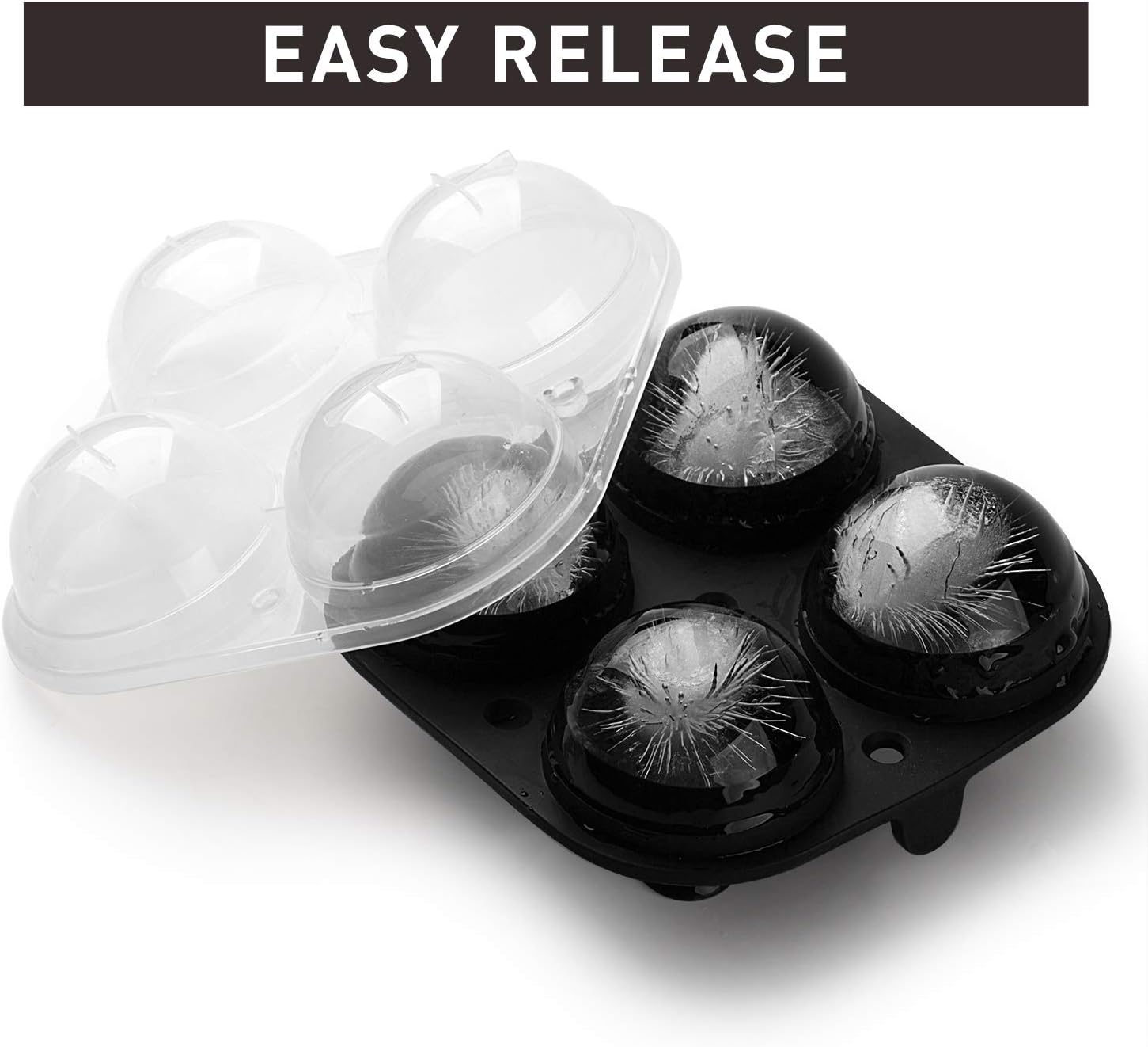 Adoric Large Sphere Mold Silicone Ice Cube Trays for Whisky 2.5 Inch Ice Ball Mold Sphere Round Ice Ball Maker, Black: Kitchen & Dining