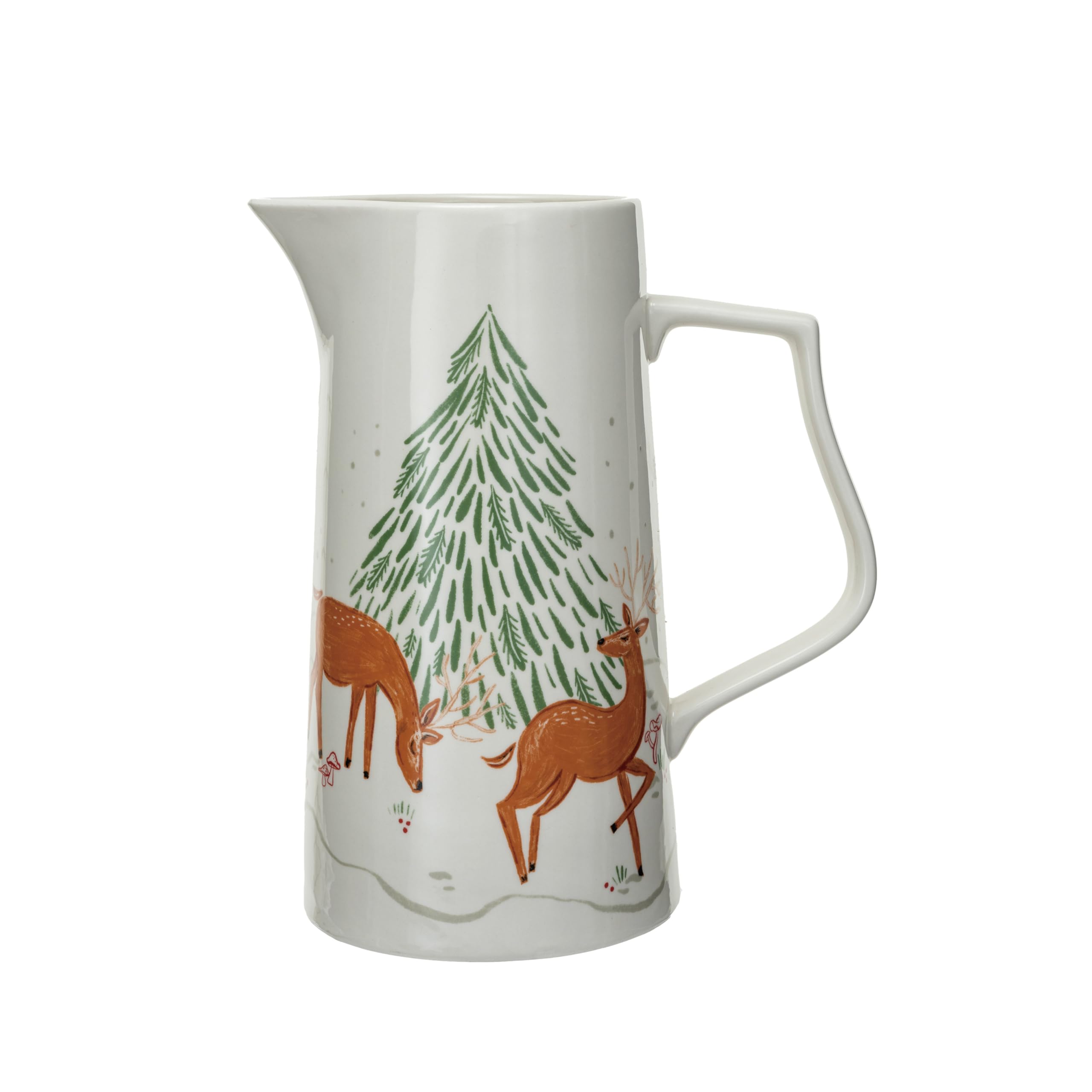 Creative Co-Op 2 Quart Stoneware Pitcher with Deer and Tree, Multicolor