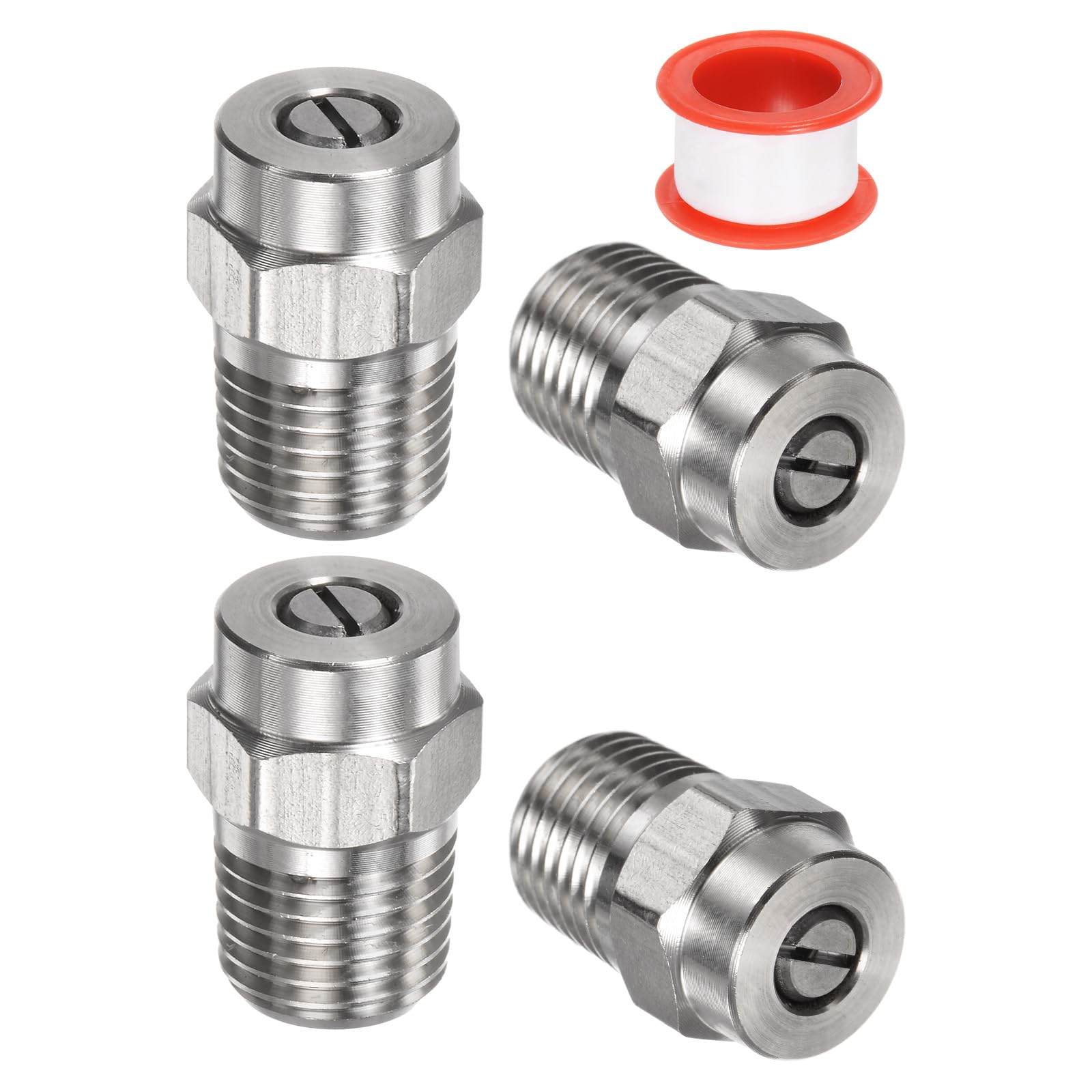M METERXITY 4 Pack Surface Clean Tips - 40 Degree 1/4" NPT Male #40045 Pressure Washer Nozzles Cleaner Nozzle Replacement, Stainless Steel with Sealing Tape for Water Guns (1.311mm Orifice)