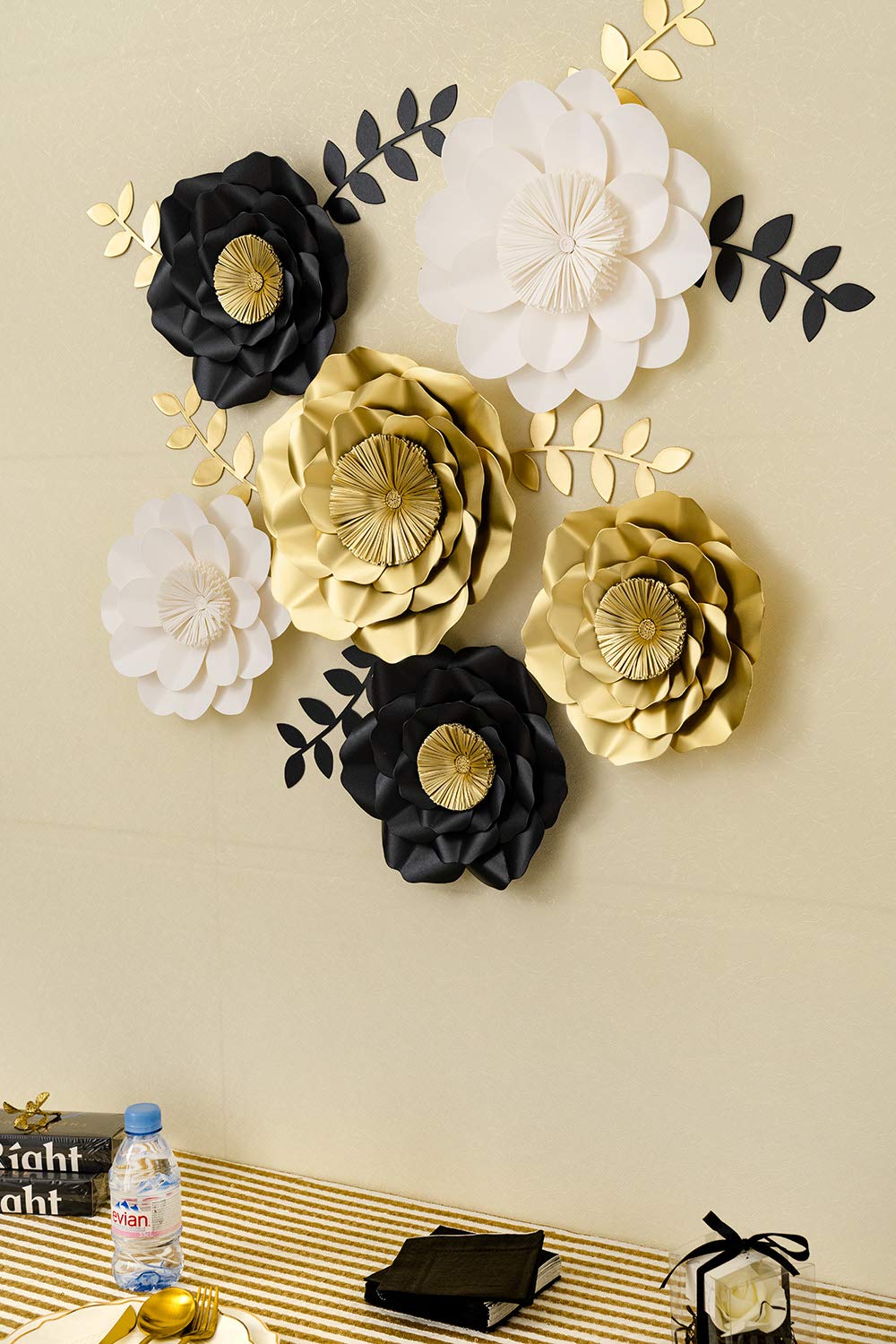 3d Paper Flower Decorations Giant Paper Flowers Large Handcrafted Paper Flowers Gold Black White Set Of 6 For Wedding Backdrop Bridal Shower Graduation Party New Years Eve Party Buy Online In Samoa