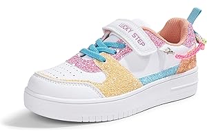 LUCKY STEP Girl's Glitter Sneakers Slip On Hook and Loops Athletic Sparkly Beads Casual Tennis School Party Cute Running Shoes for Children/Girls/Kids