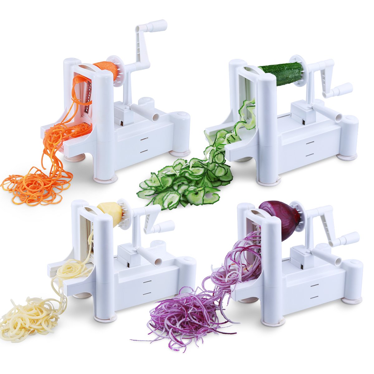 kemmo 3-Blade Spiralizer Vegetable Slicer Veggie Pasta Spaghetti Maker for Spiral Vegetable Slicer, Healthy Low Carb/Paleo/Gluten-Free Meals Powerful Suction Base Vegetable Slicer