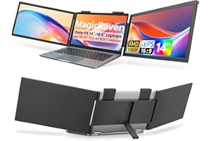 MAGICRAVEN Dual Laptop Screen Extender, 14" 1080P IPS Portable Triple Monitor for 14-16.5" Laptops with USB-C Port, Plug and Play, Attachment Screen for Windows/Mac/Android/Switch/PS5/Xbox