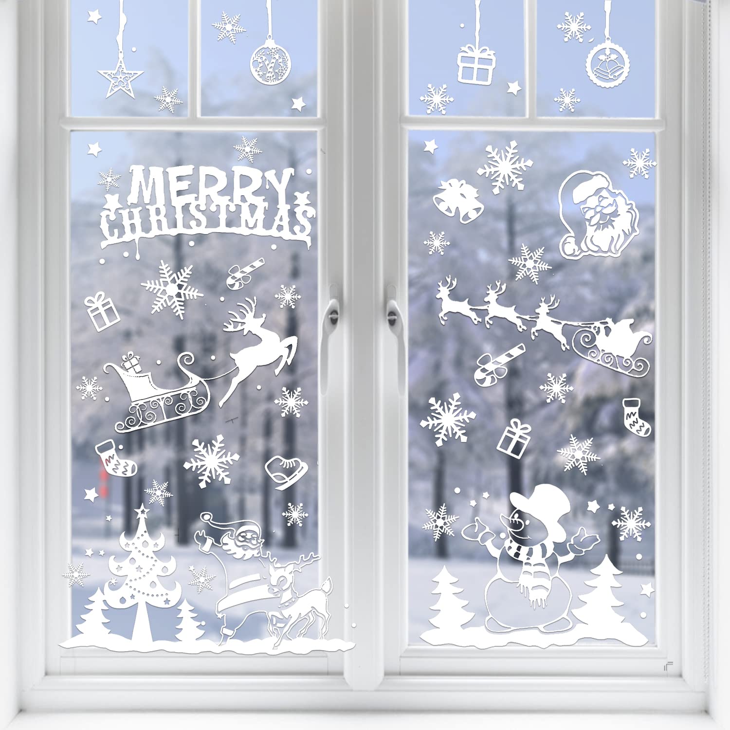 VEYLIN 104 Static Snow Flakes Stickers Merry Christmas Snowflakes Window Clings for Xmas Window Display - Static PVC Stickers