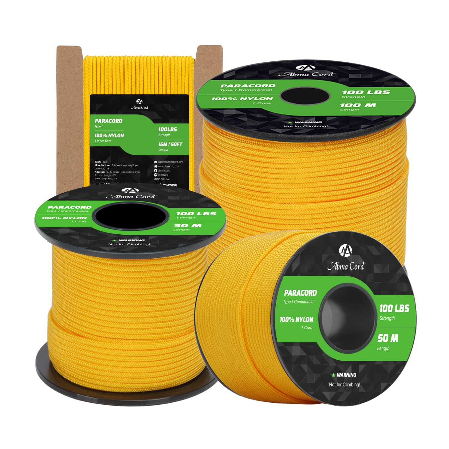 Abma Cord Paracord 2mm 30m 100% Nylon Rope 1 Strand Type I Parachute Cord - Max. 45kg (100lbs) - Golden Yellow
