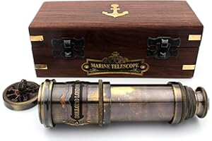 OCEAN REPLICAS 14 Inch Vintage Nautical Brass Telescope with Wood Box – Handheld Spyglass for Marine, Pirate, and Captain Use
