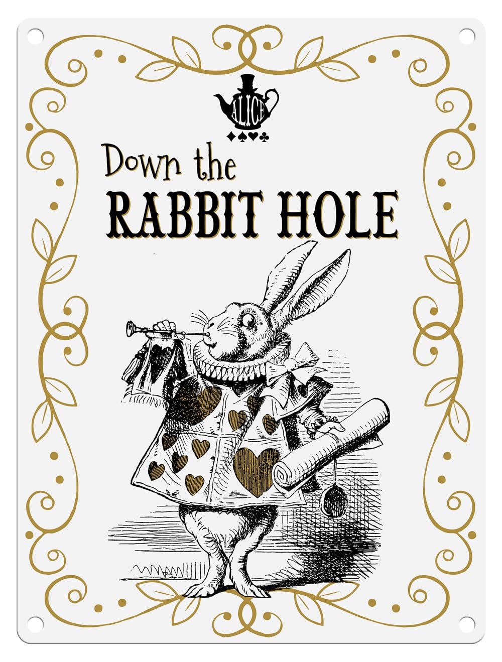 Small (15 x 20 cm) Metal Sign - Alice in Wonderland (white) - Rabbit Hole