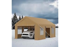 OUTDOORVIBE 13X20FT Carport, Heavy Duty Carport with Roll-Up Sidewall and Ventilated Windows with Removable Sidewalls, 180g Pe Waterproof Canopy, All-Season Outdoor Portable Garage for Pickup Truck Boat SUV