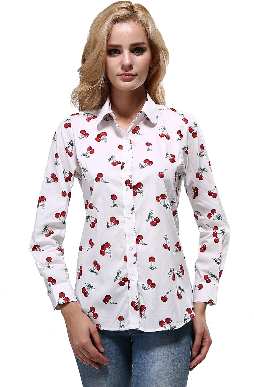 XI PENG Women's Fashion Feminine Tops Blouse Work Button Down Long Sleeve Floral Dress Shirts
