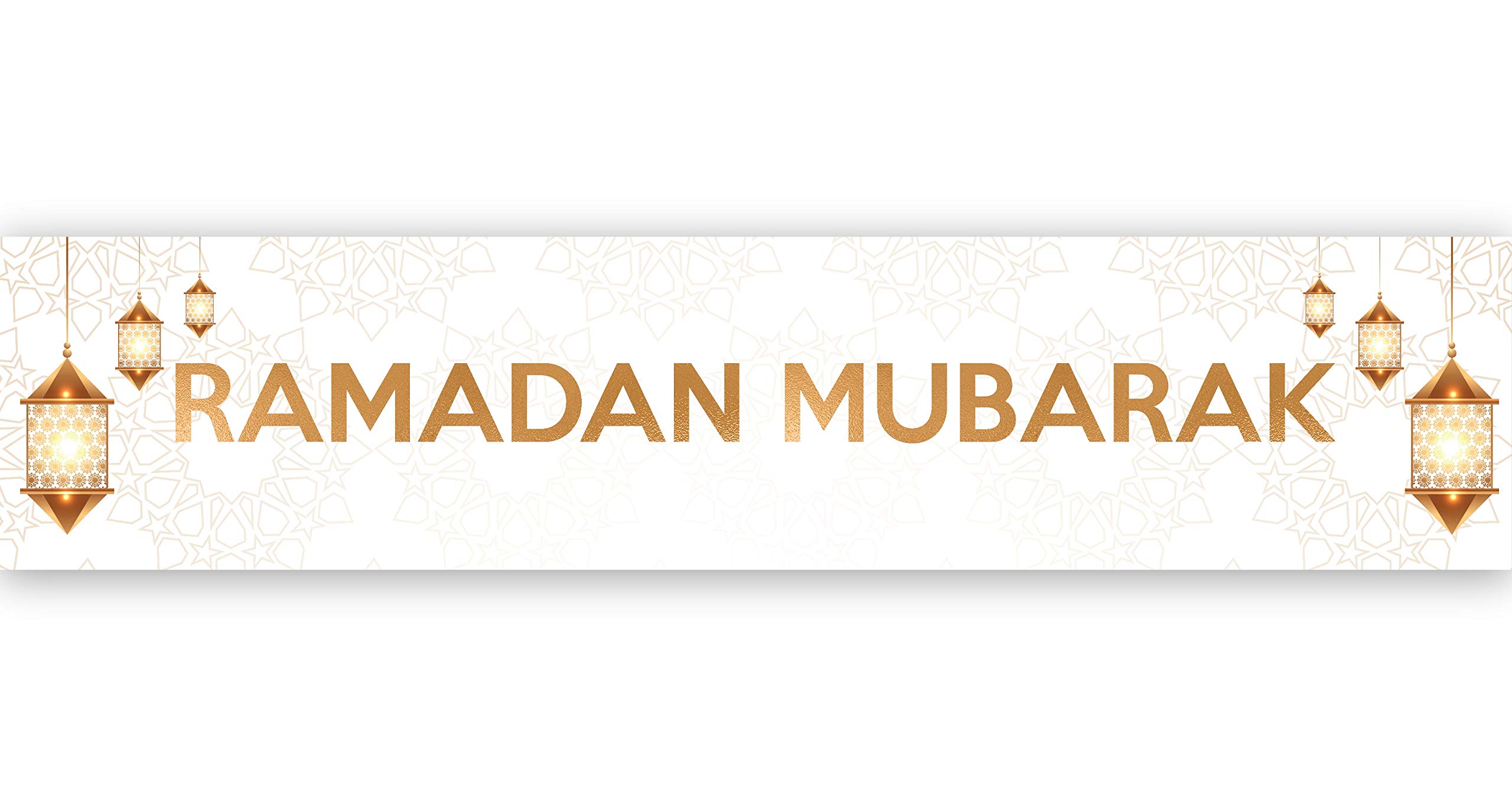 Al-Muallim Books Ramadan Kareem Mubarak Decoration Banner (1m) - Mubarak Memories Ramadan Party Decorations (White & Gold)