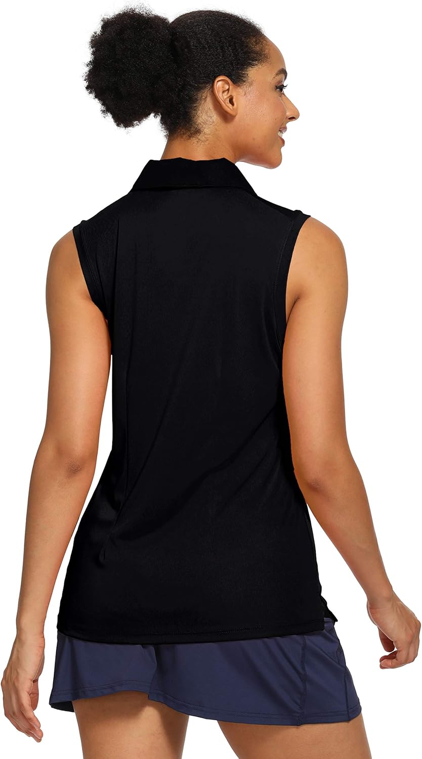 CQC Women's Golf Tennis Sleeveless Polo Shirts Quick Dry Athletic Tank Tops UPF 50+: Clothing